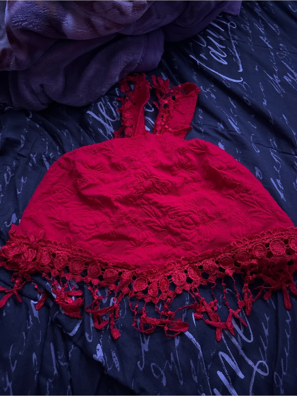 Red Lace-Trim Kids Crop Top - Kids Accessories